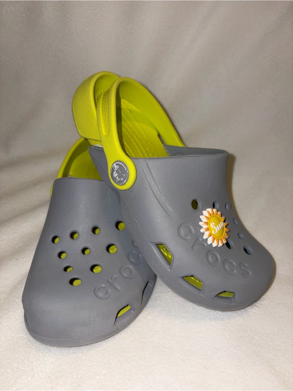 CROCS Kids Clog in Gray with Neon accents kid size 12